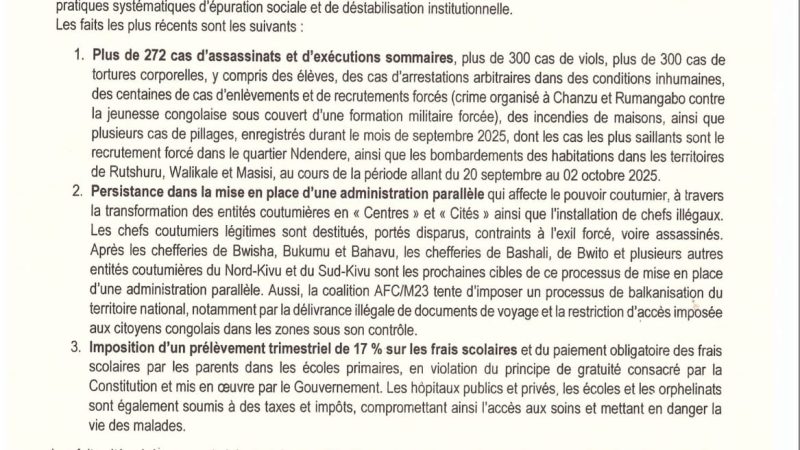 RDC : Le gouvernement dénonce de graves exactions du M23-AFC dans l’Est du pays